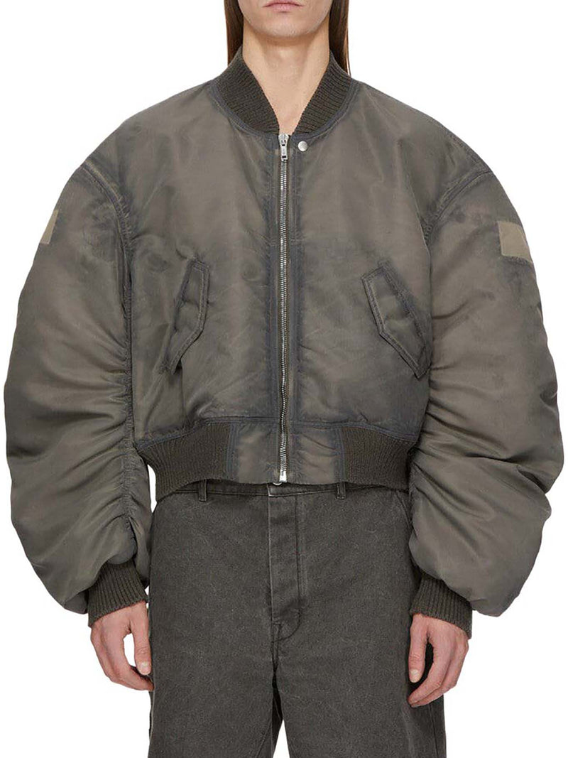 GREY NYLON CROPPED BOMBER JACKET