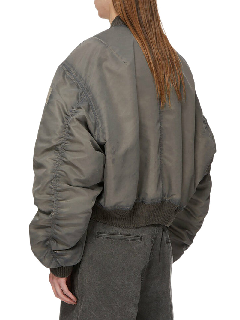 GREY NYLON CROPPED BOMBER JACKET