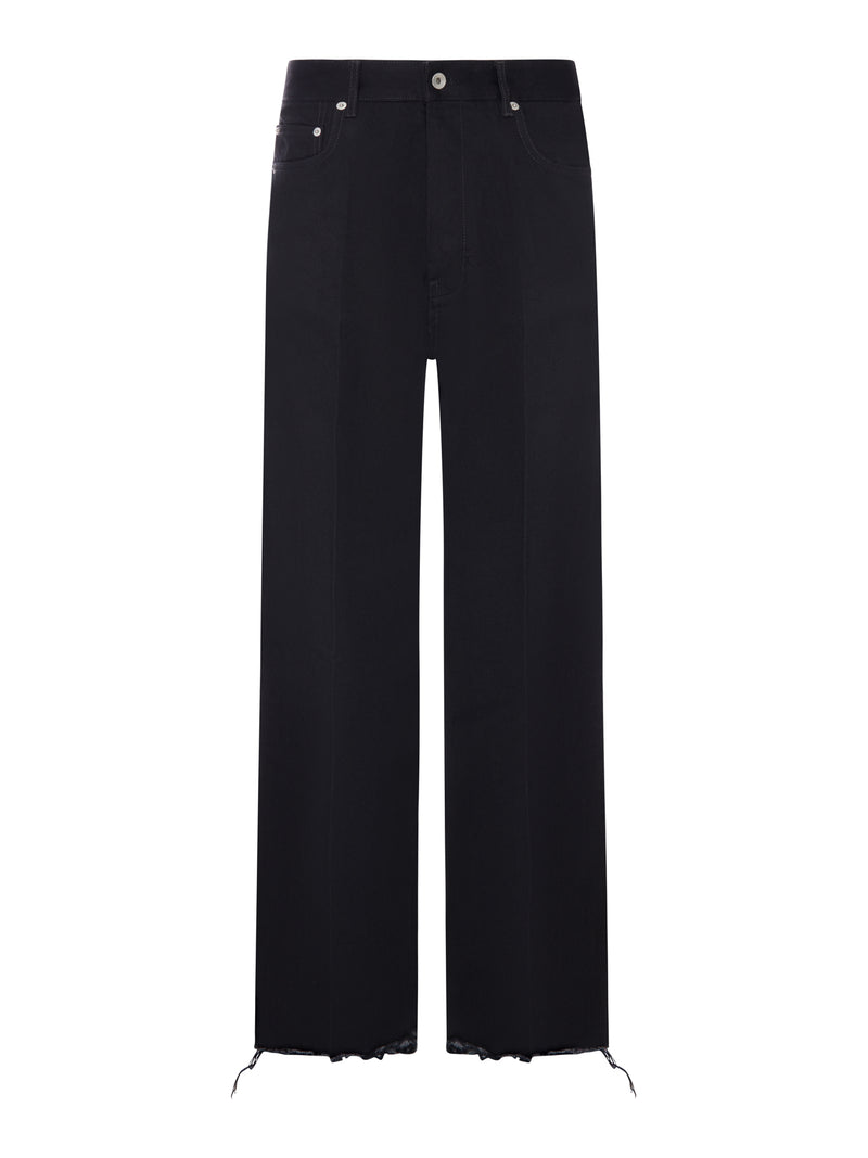 WIDE LEG JEANS IN CERAT DENIM WITH FRAYED HEM