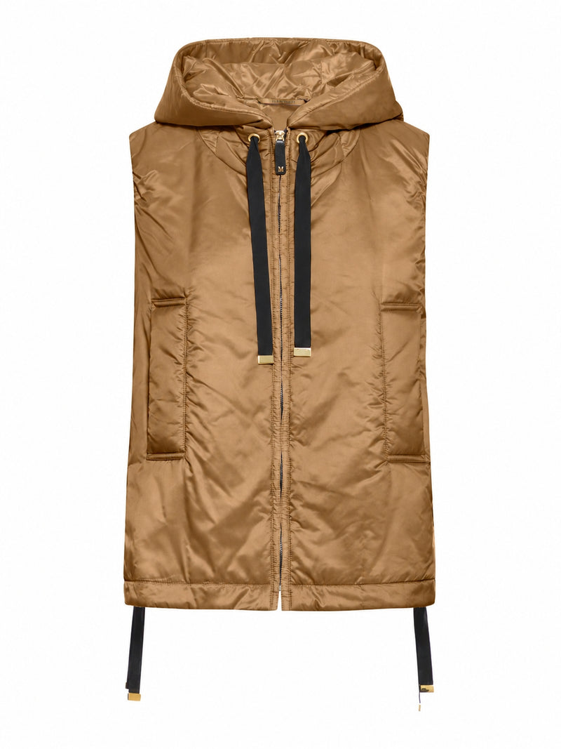 PADDED VEST WITH HOOD IN WATERPROOF CANVAS