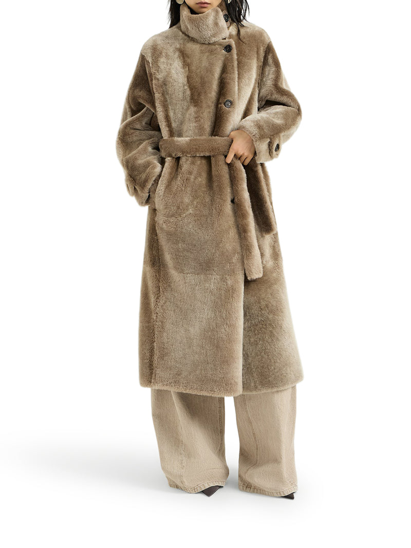 SHEARLING COAT WITH BELT AND FURNITURE