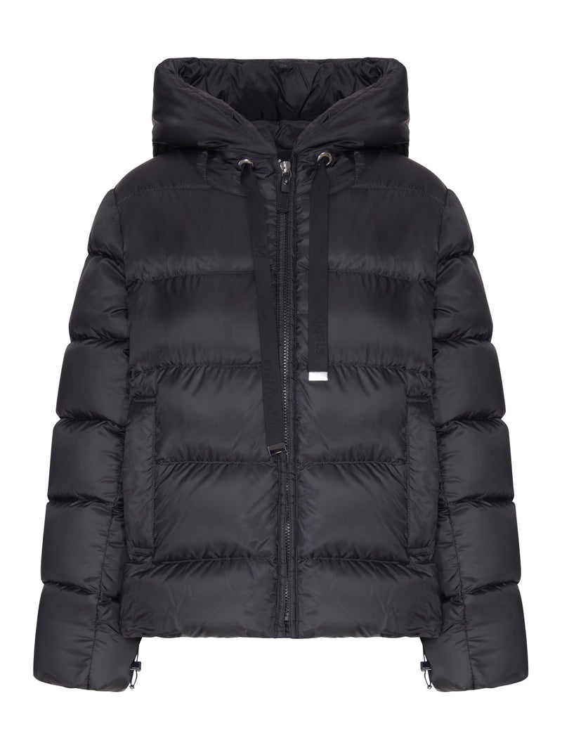 SHORT BLACK HOODED PUFFER JACKET