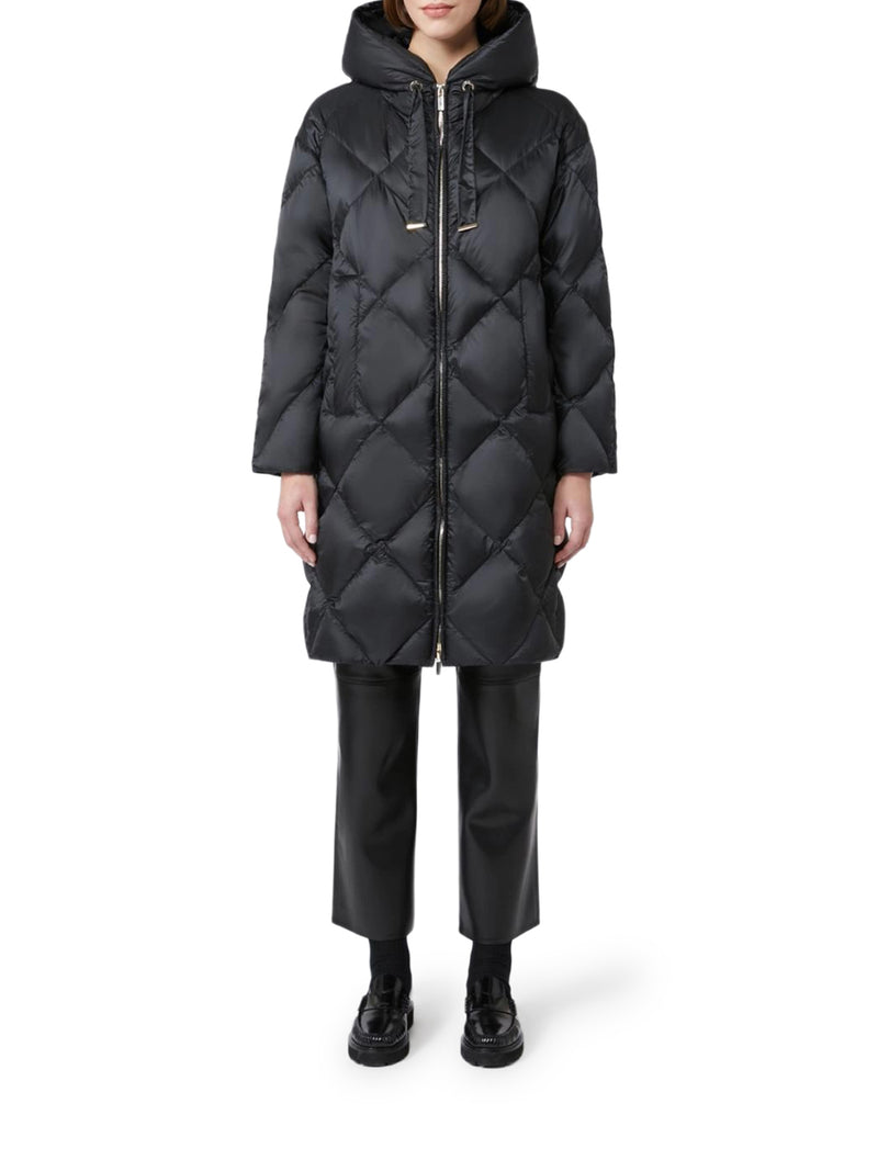 WATER-REPELLENT CANVAS HOODED MIDI PUFFER COAT