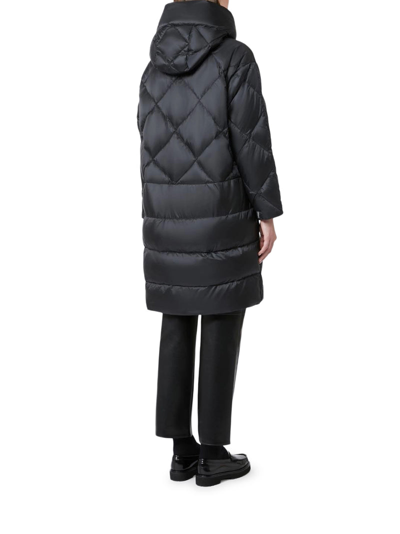 WATER-REPELLENT CANVAS HOODED MIDI PUFFER COAT