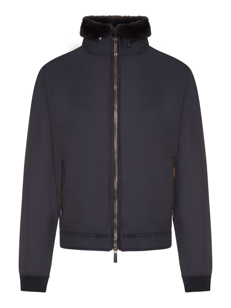 TECHNICAL FABRIC BOMBER JACKET WITH FUR COLLAR