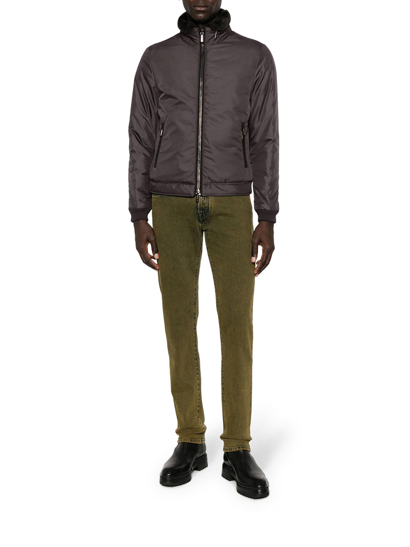 TECHNICAL FABRIC BOMBER JACKET WITH FUR COLLAR