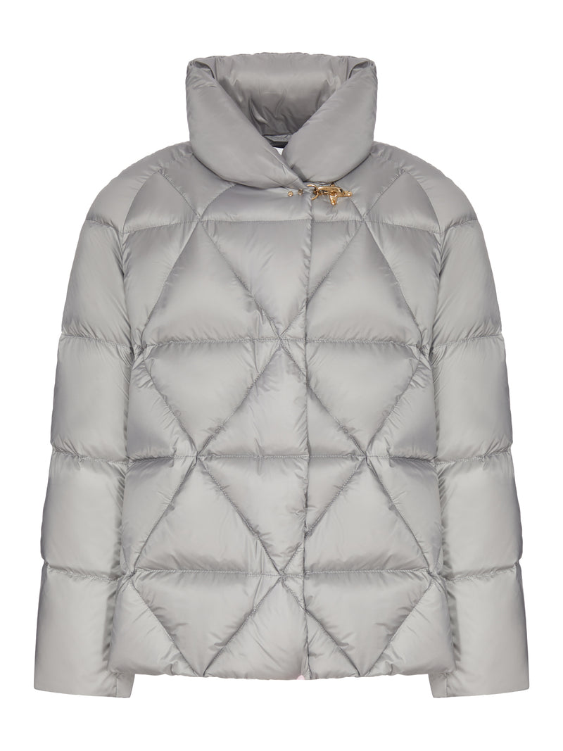 GREY SHORT PUFFER JACKET WITH GEOMETRIC QUILTING