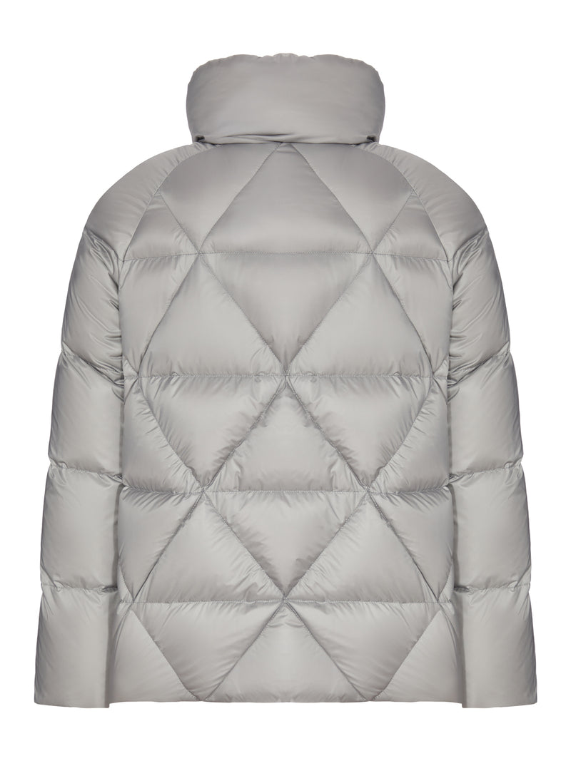 GREY SHORT PUFFER JACKET WITH GEOMETRIC QUILTING