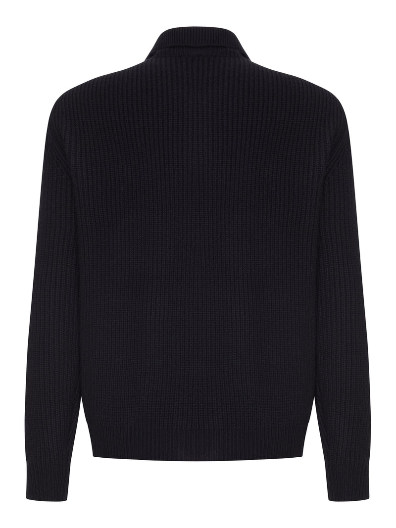 RIBBED KNIT CARDIGAN WITH COLLAR AND BUTTONS