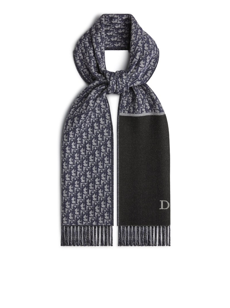 DOUBLE-SIDED DIOR OBLIQUE SCARF IN NAVY BLUE WOOL