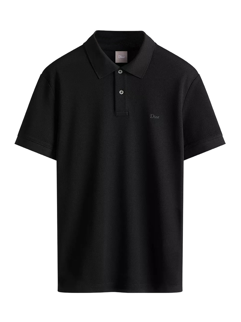 BLACK COTTON PIQUÉ POLO SHIRT WITH DIOR EMBROIDERY