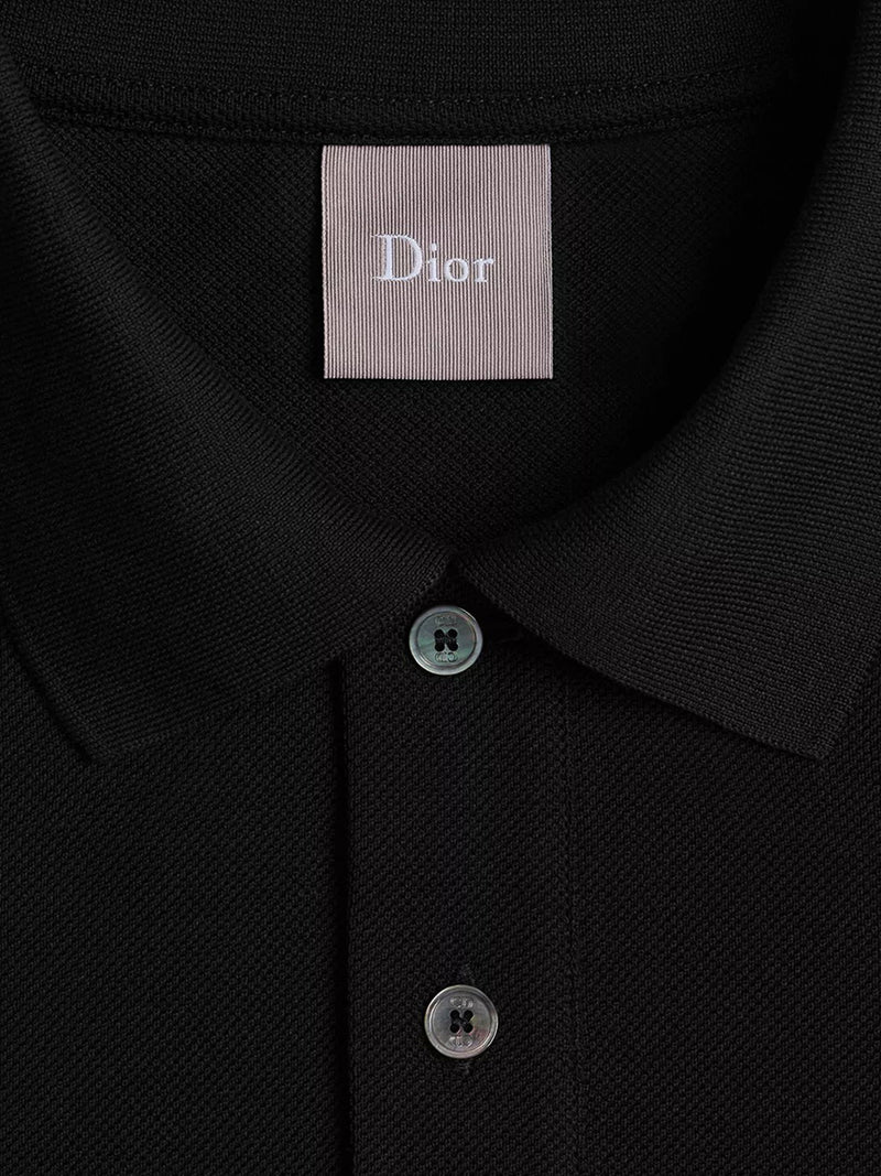 BLACK COTTON PIQUÉ POLO SHIRT WITH DIOR EMBROIDERY