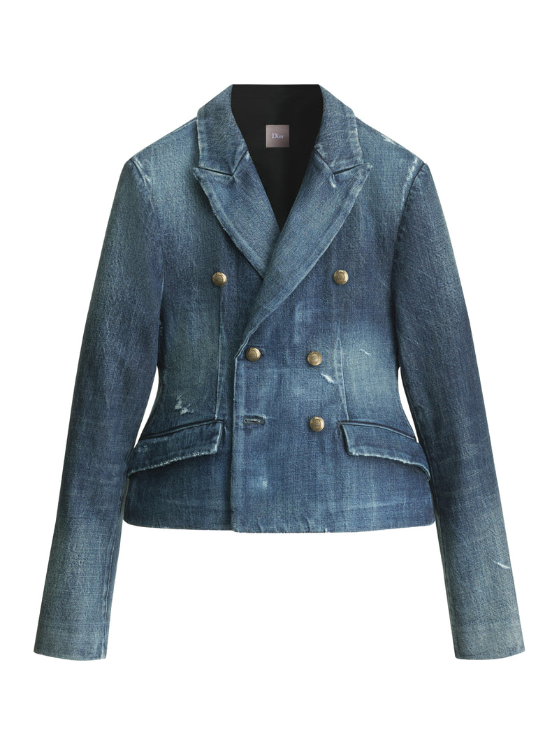 SHORT BAR JACKET IN BLUE COTTON TWILL
