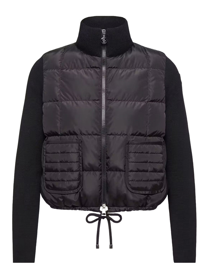 PADDED WOOL ZIP-UP CARDIGAN WITH CHECK QUILTING