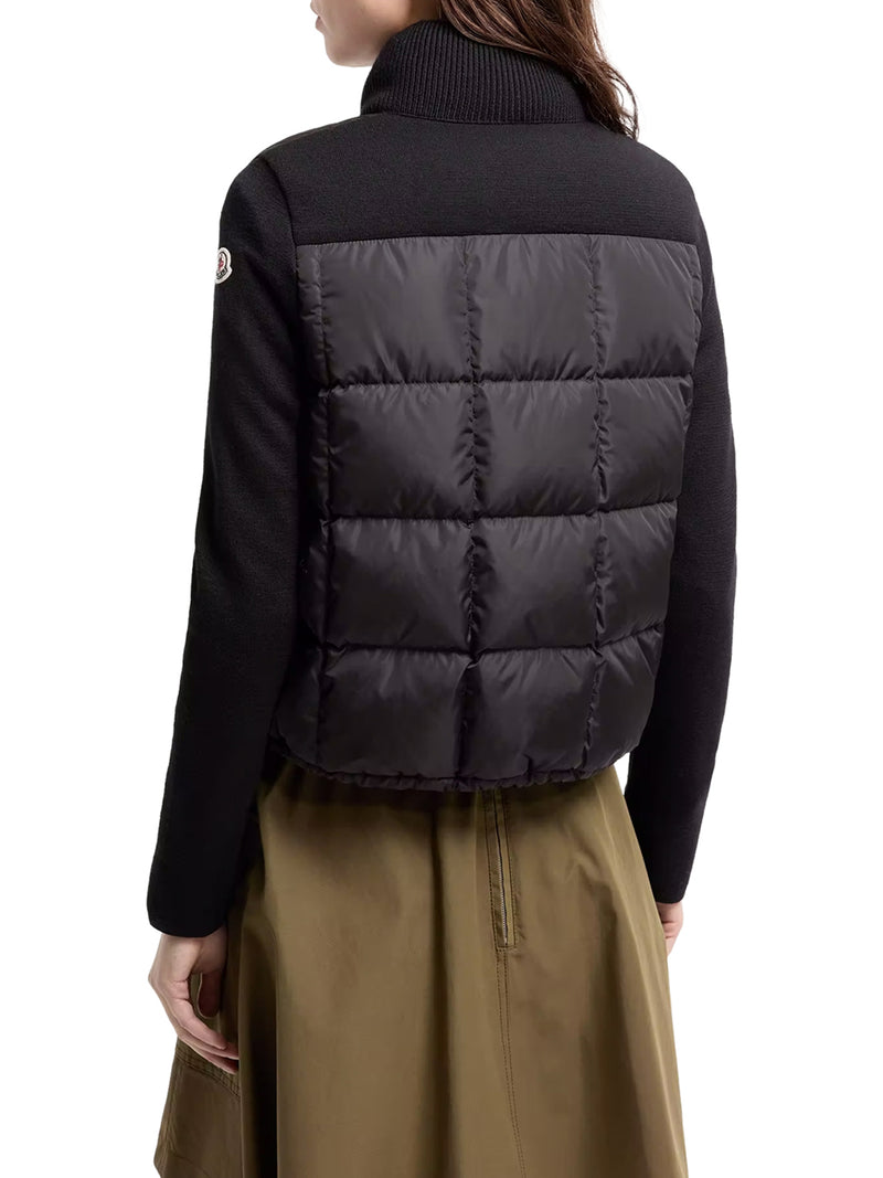 PADDED WOOL ZIP-UP CARDIGAN WITH CHECK QUILTING