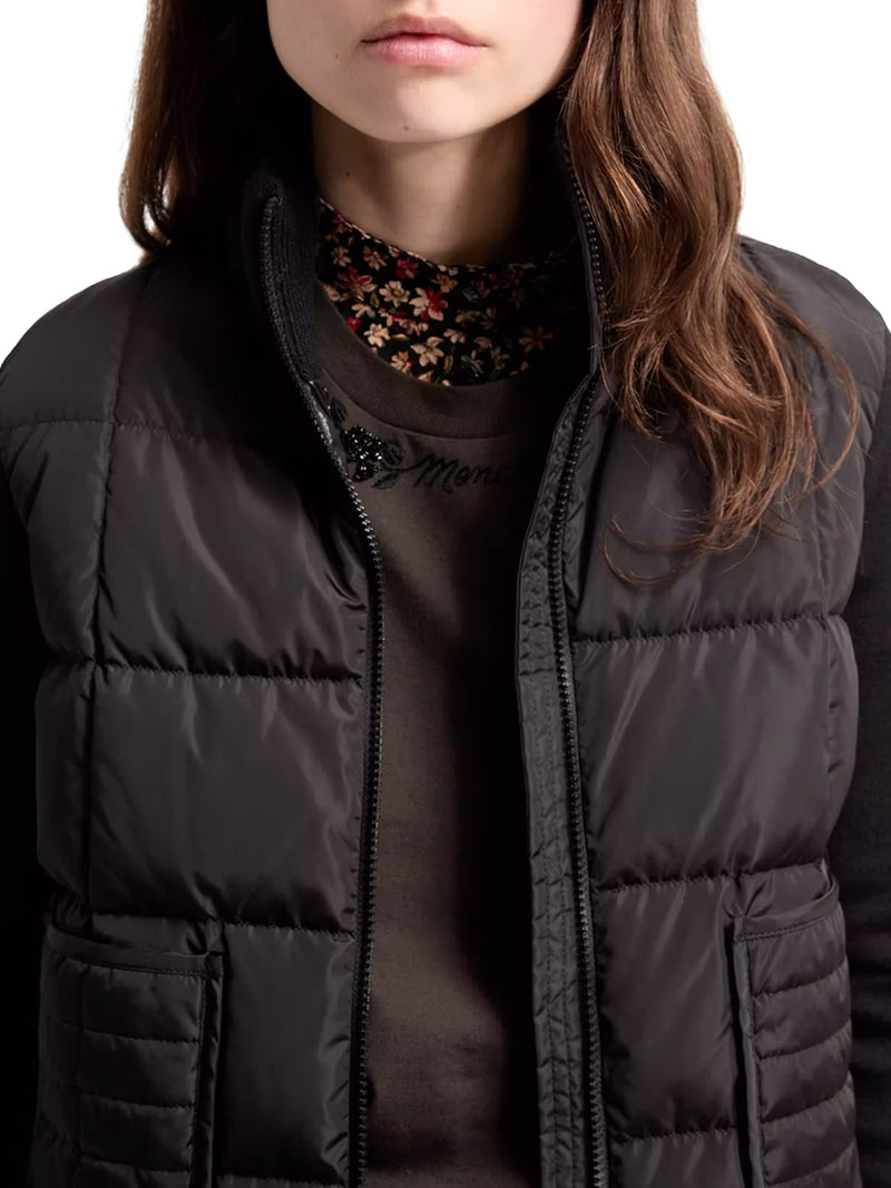 PADDED WOOL ZIP-UP CARDIGAN WITH CHECK QUILTING