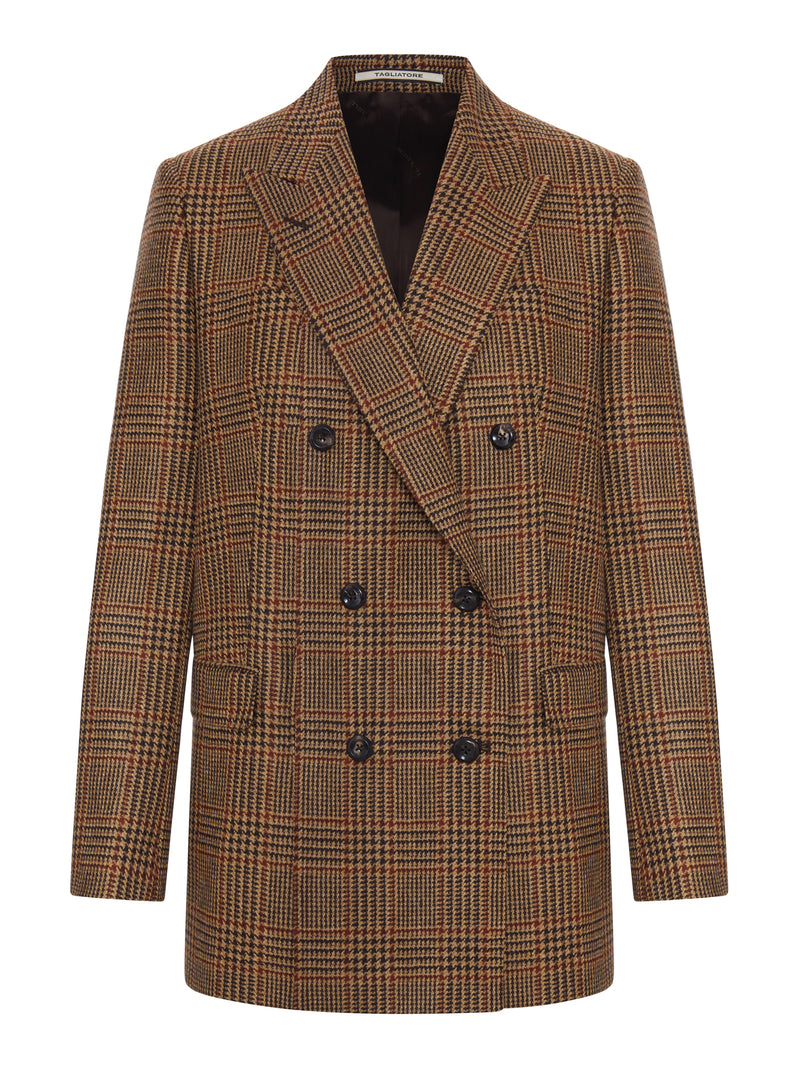 DOUBLE-BREASTED CHECK CASHMERE BLEND BLAZER JACKET