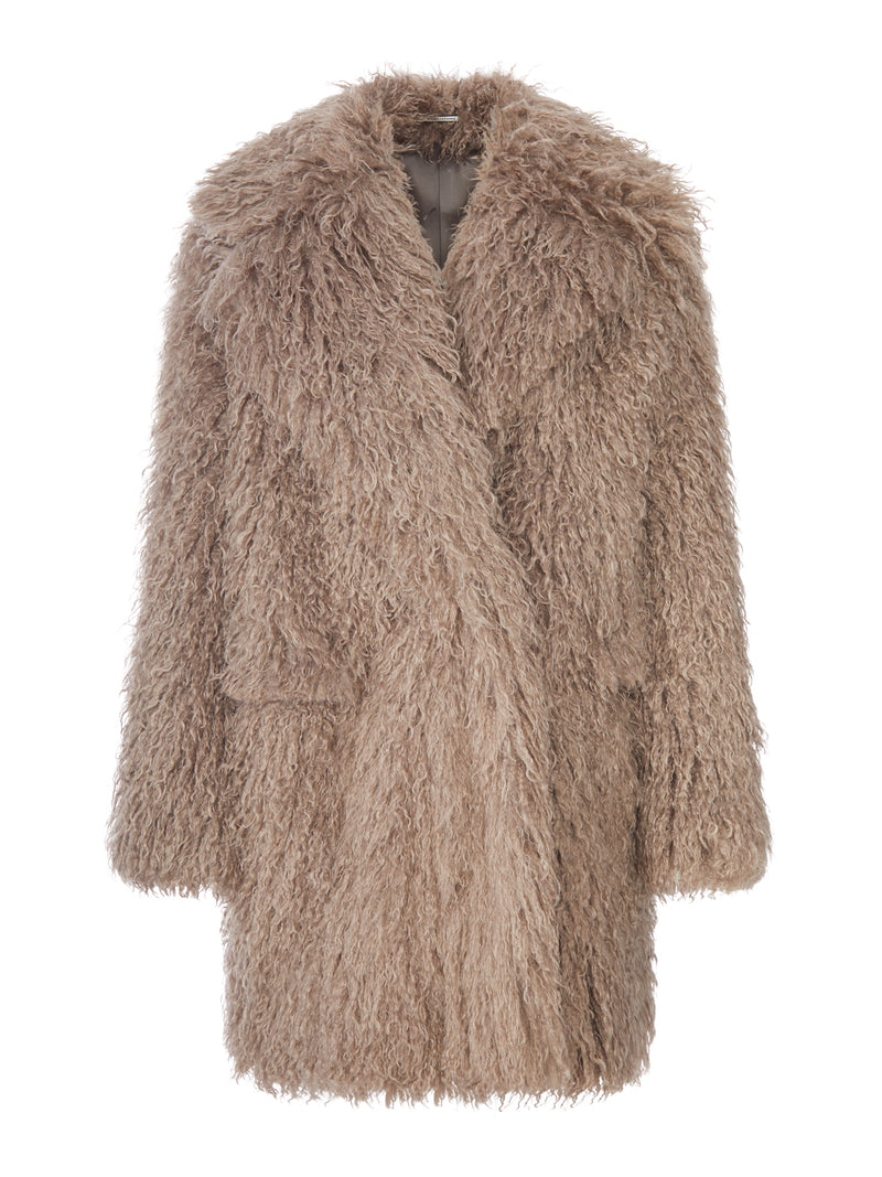 CURLY SHEEPSKIN COAT WITH WIDE COLLAR