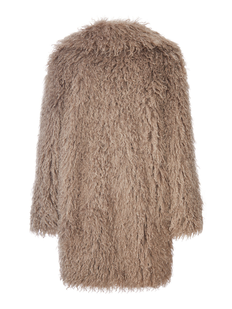 CURLY SHEEPSKIN COAT WITH WIDE COLLAR