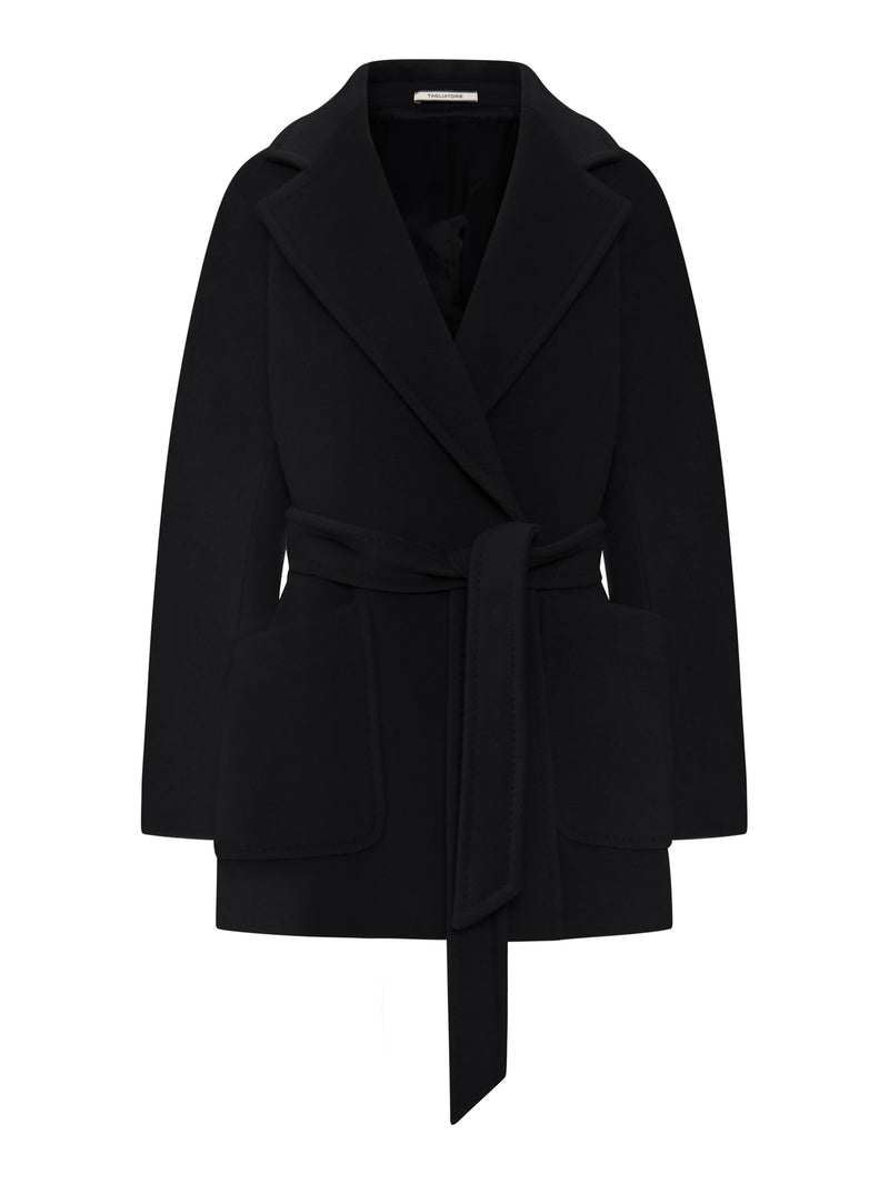 SHORT BELTED WOOL-SILK BLEND COAT