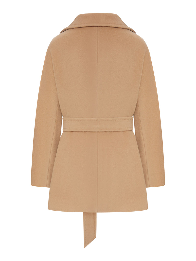 SHORT BELTED WOOL-SILK BLEND COAT