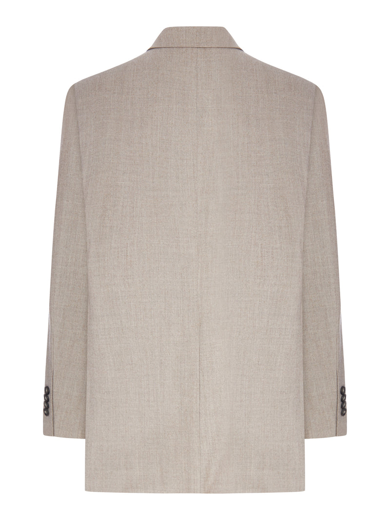 DOUBLE-BREASTED WOOL AND SILK BLEND SUIT