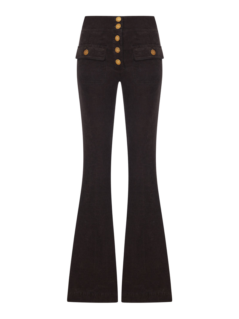 CORDUROY FLARED TROUSERS WITH GOLD BUTTONS