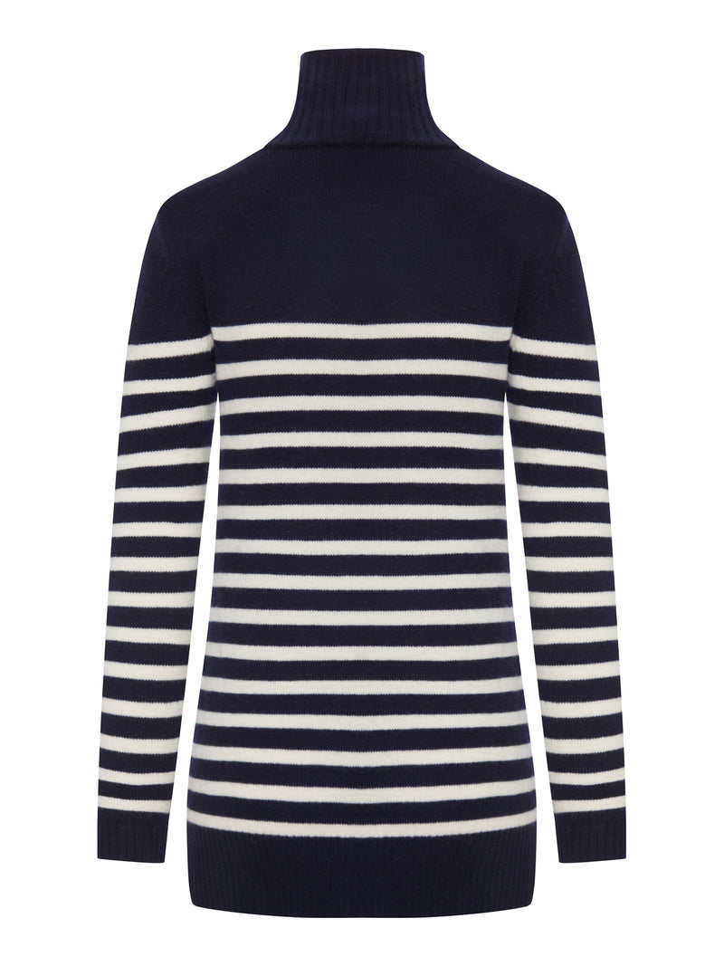 NAVY BLUE STRIPED TURTLENECK SWEATER