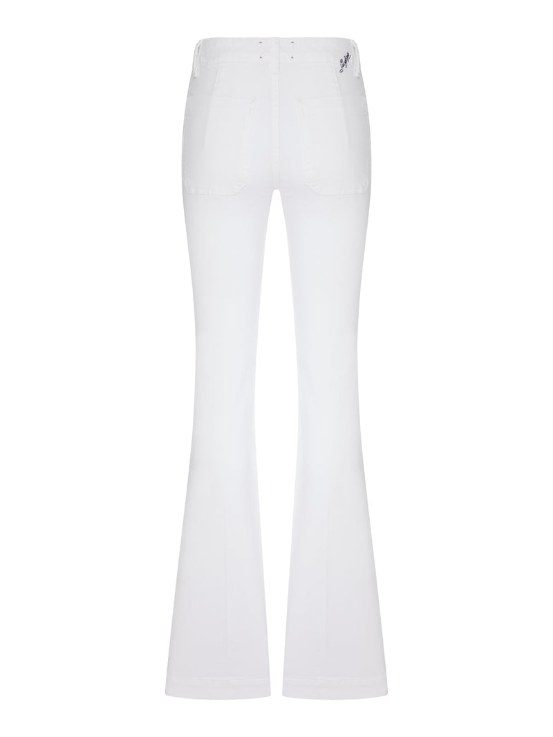 DELPHINE FLARE WHITE DENIM JEANS WITH PATCH POCKETS