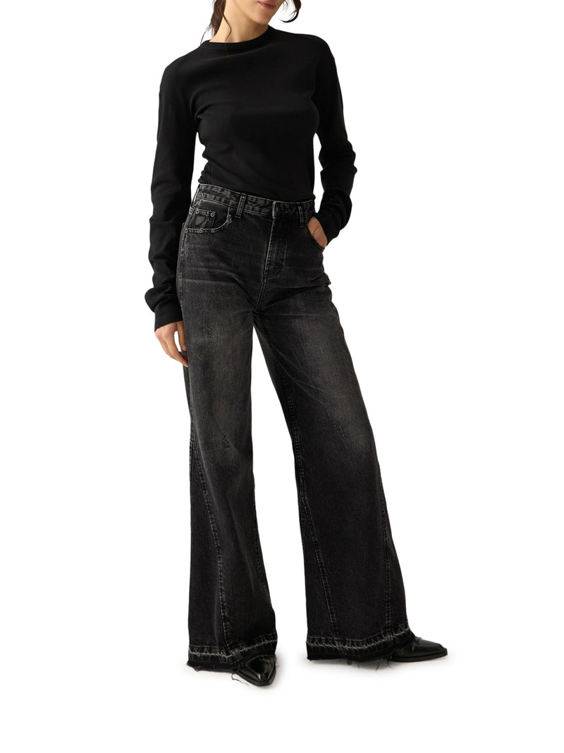 BLACK SKATER FLARE JEANS WITH A VINTAGE-EFFECT WASHED FINISH