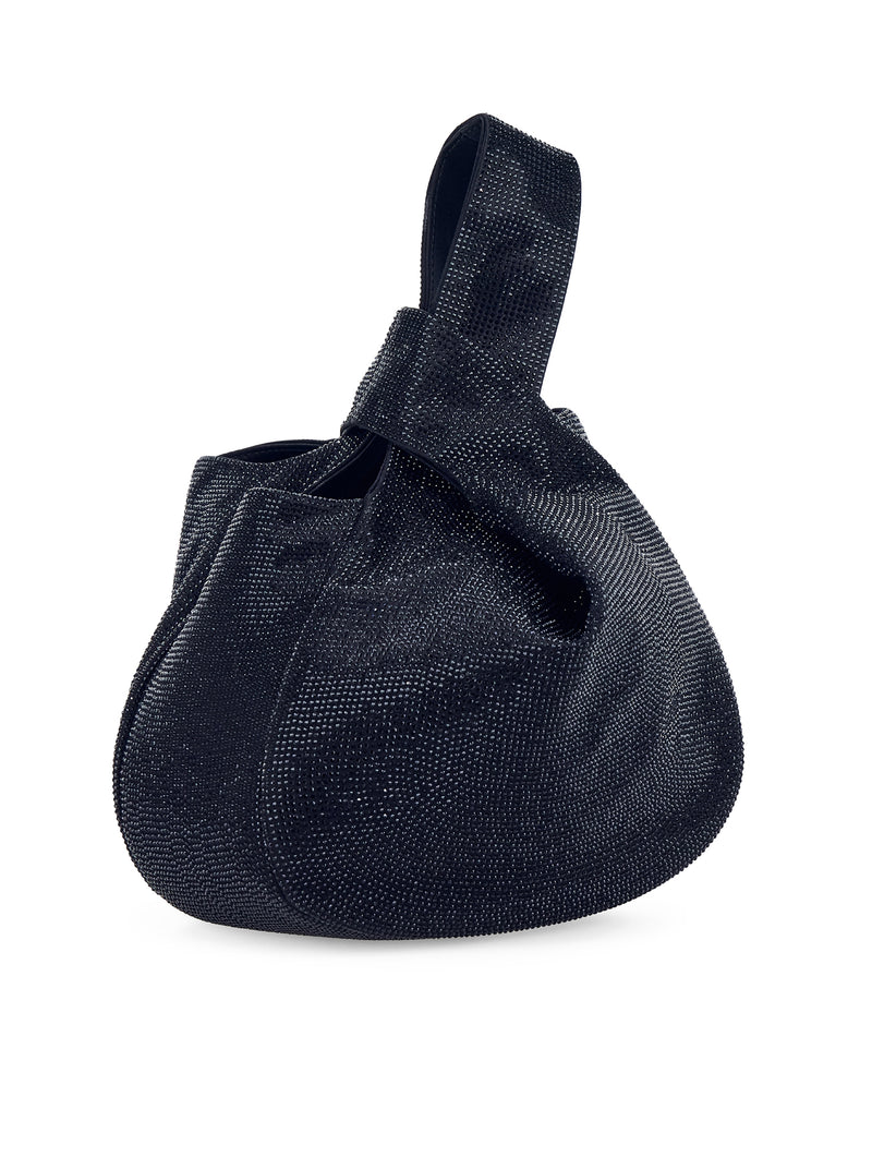 SATIN HANDBAG WITH RHINESTONES AND KNOTTED HANDLE