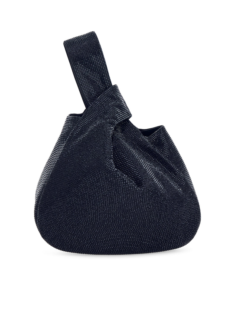 SATIN HANDBAG WITH RHINESTONES AND KNOTTED HANDLE