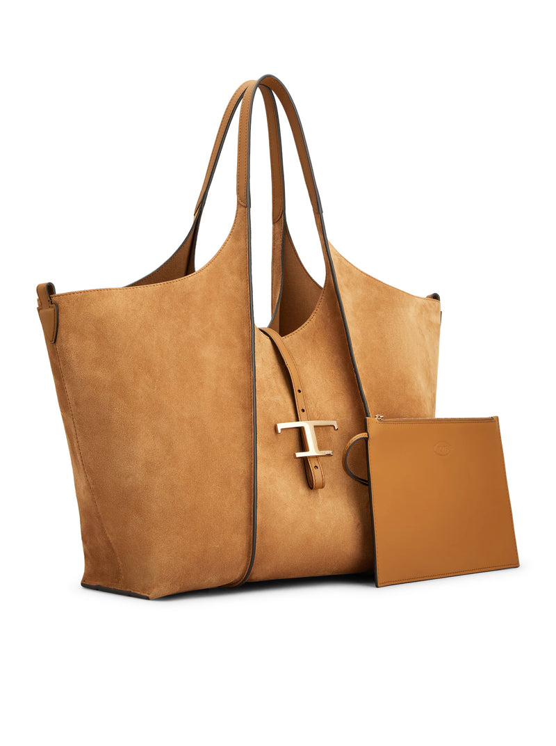 SUEDE SHOPPING BAG WITH THIN HANDLES