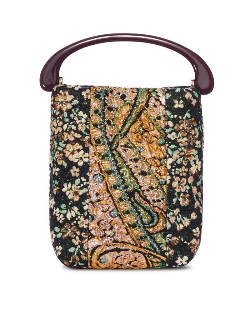 JACQUARD FABRIC BUCKET BAG WITH RIGID HANDLE