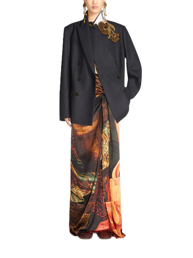 NAVY BLUE DOUBLE-BREASTED BLAZER WITH JEWEL APPLIQUE
