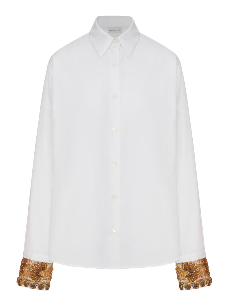 WHITE SHIRT WITH EMBROIDERED CUFFS
