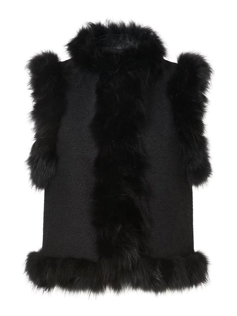 WOOL VEST WITH FOX FUR INSERTS