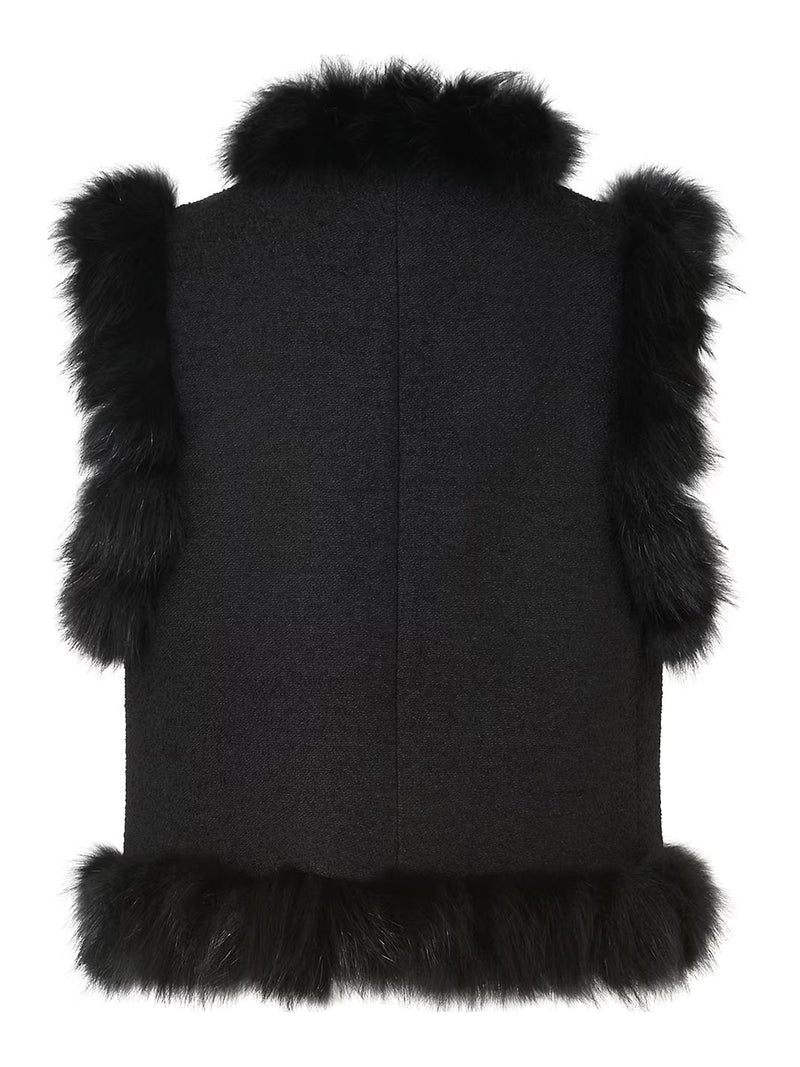 WOOL VEST WITH FOX FUR INSERTS