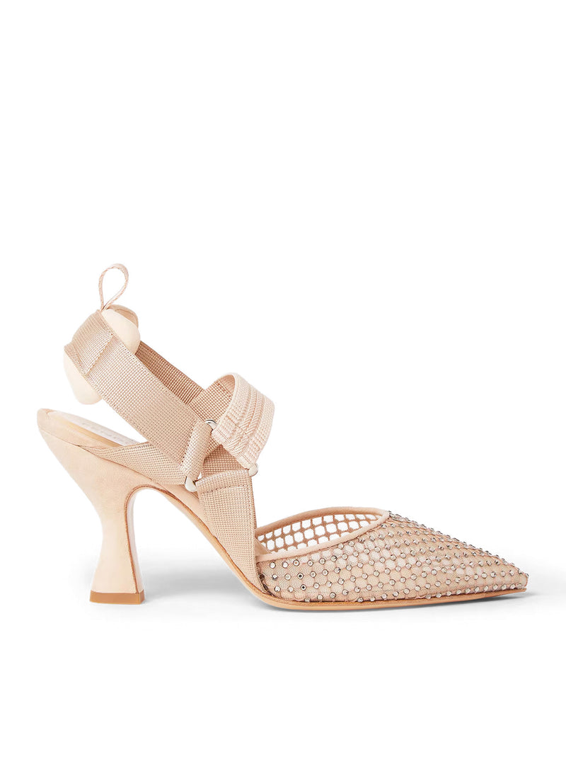 HUMMINGBIRD HIGH-HEELED SLINGBACK IN PINK MESH AND SUEDE