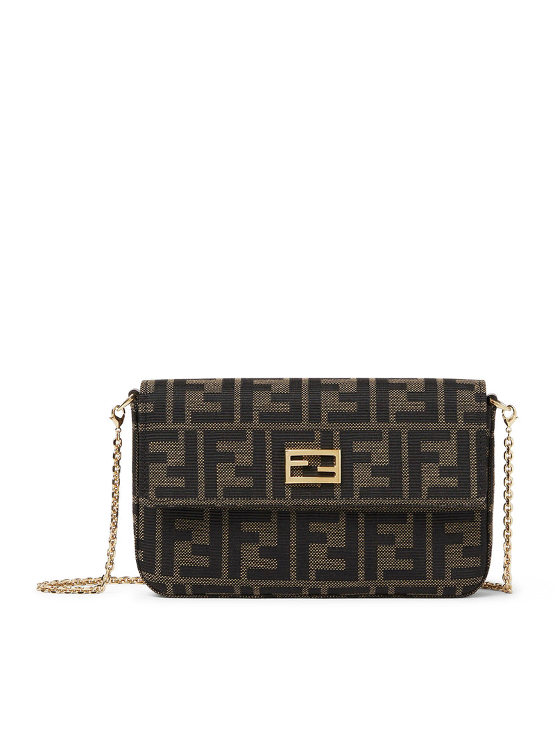 COMPACT WALLET IN FF ZUCCA JACQUARD AND BROWN LEATHER