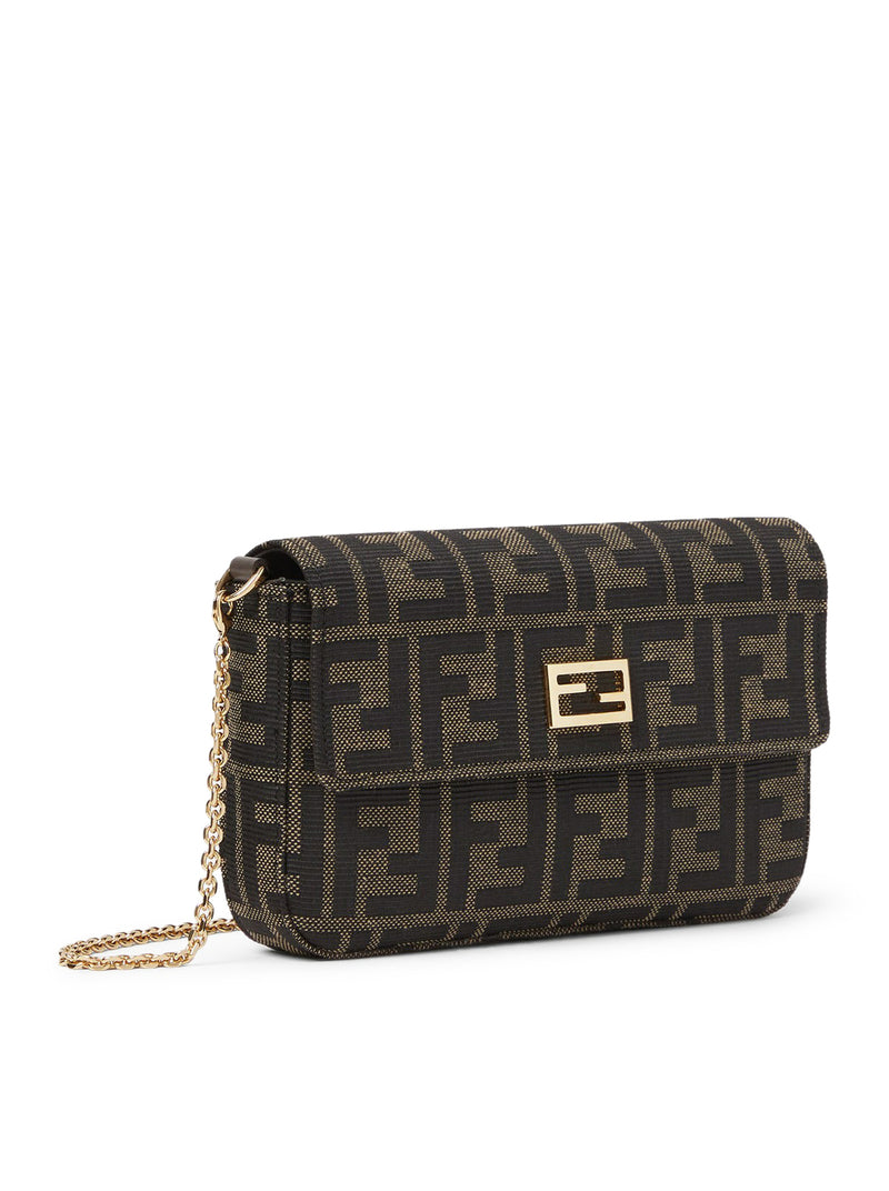 COMPACT WALLET IN FF ZUCCA JACQUARD AND BROWN LEATHER