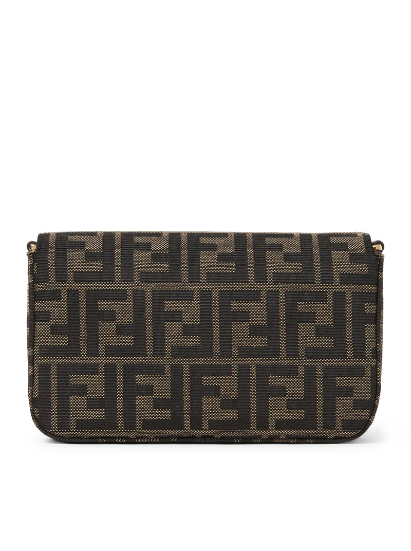 COMPACT WALLET IN FF ZUCCA JACQUARD AND BROWN LEATHER