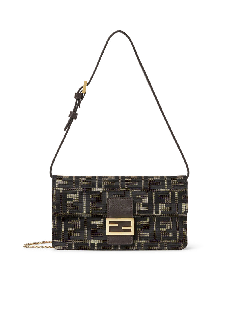 FF ZUCCA JACQUARD AND BROWN LEATHER WALLET