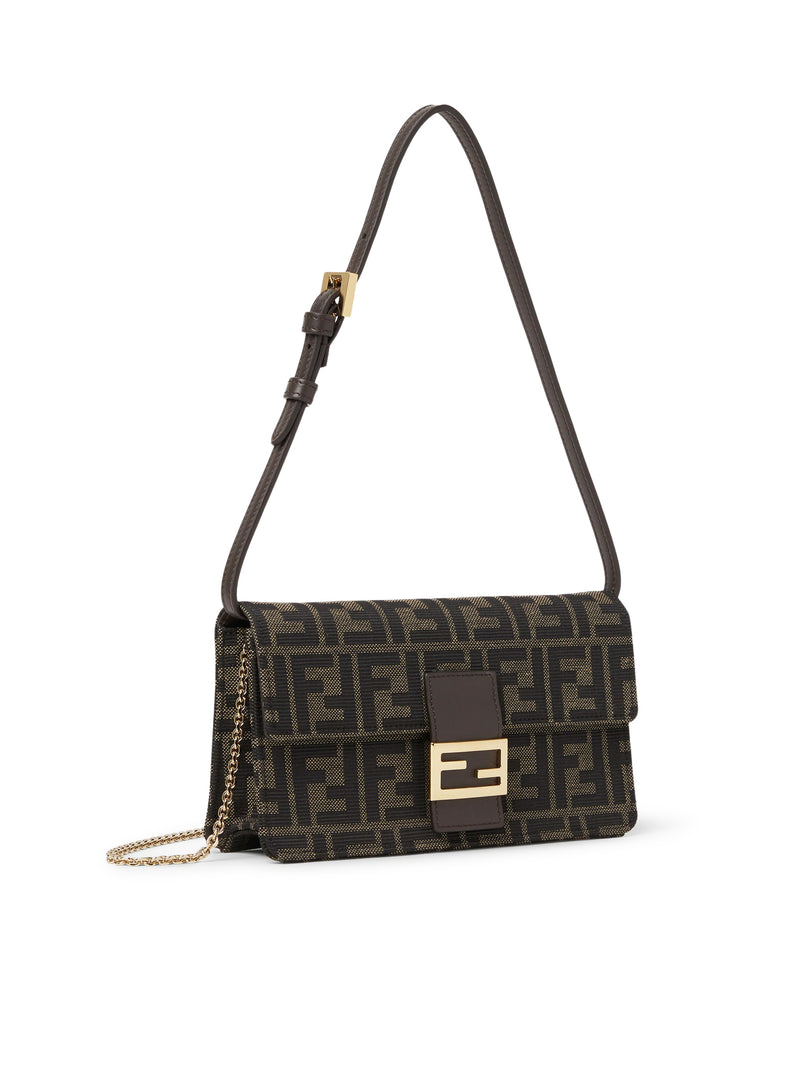 FF ZUCCA JACQUARD AND BROWN LEATHER WALLET