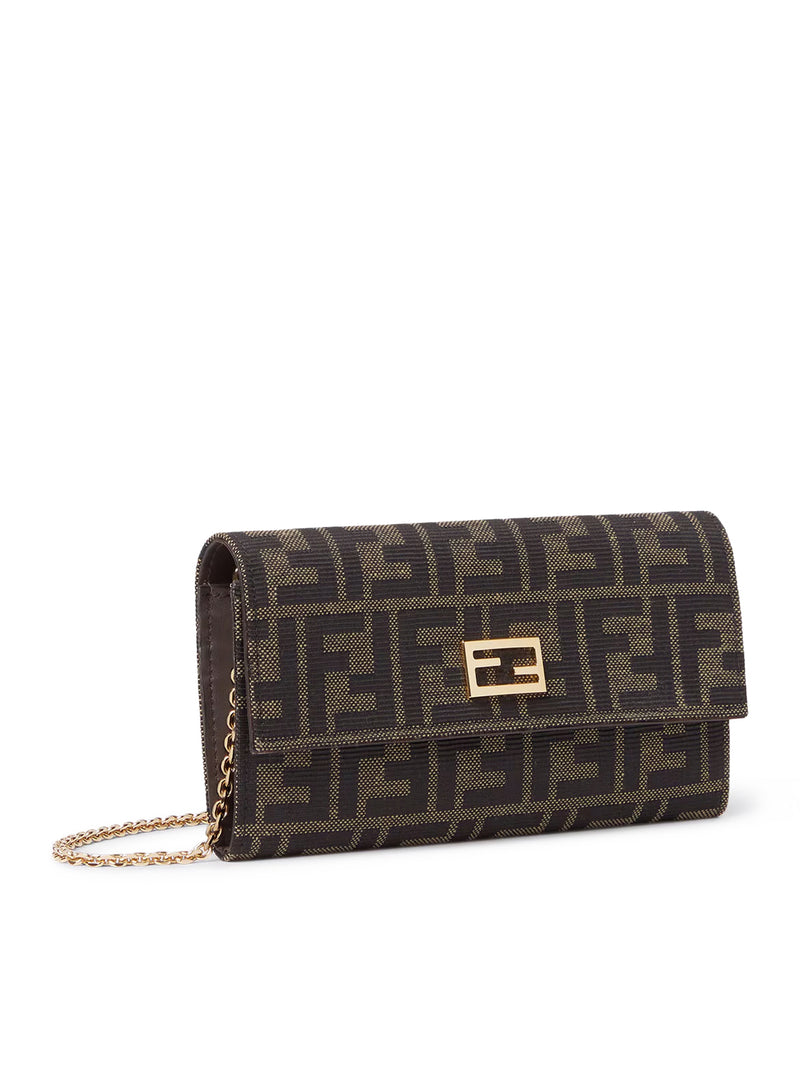 CONTINENTAL WALLET IN JACQUARD FF ZUCCA AND BROWN LEATHER