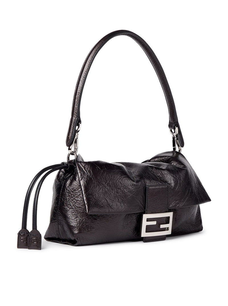 BLACK CRACKLED BAGUETTE® SOFT MEDIUM LEATHER BAG