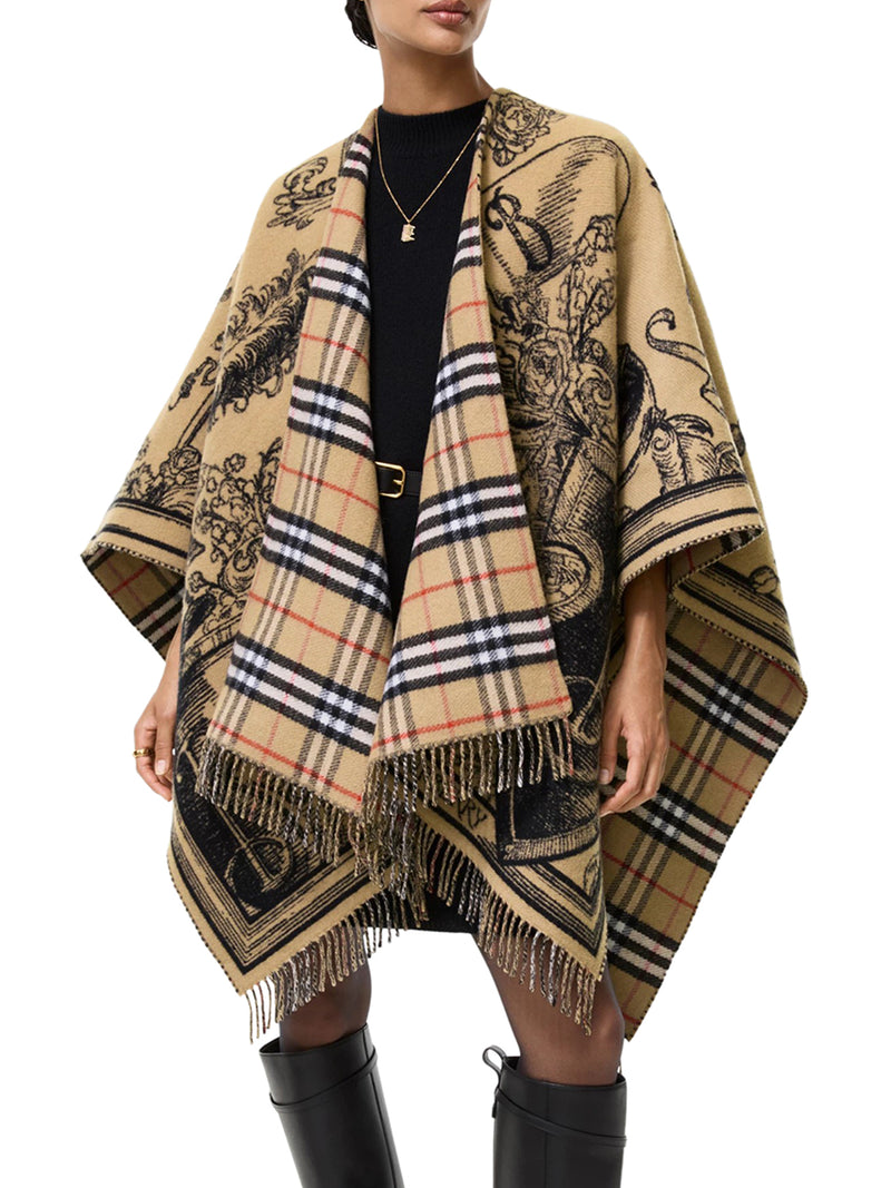 REVERSIBLE WOOL CAPE WITH ETCHED KNIGHT