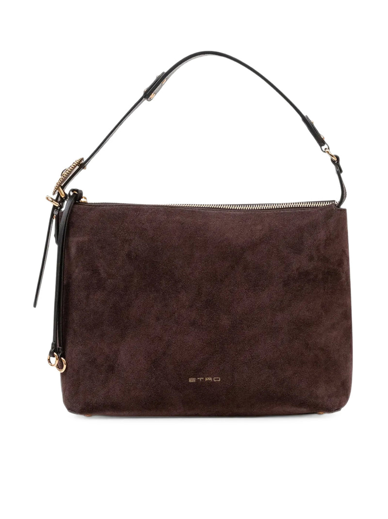SUEDE SHOULDER BAG WITH LEATHER DETAILS