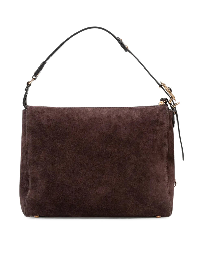 SUEDE SHOULDER BAG WITH LEATHER DETAILS