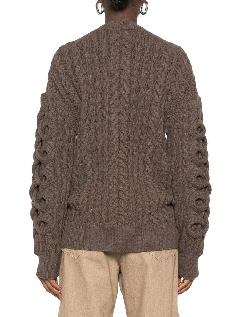 CABLE KNIT CARDIGAN WITH CURLY SLEEVES